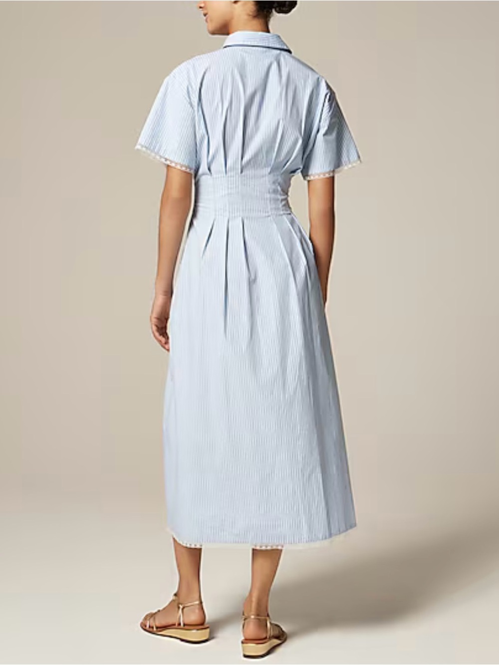 J. Crew Wren Lace Trim Shirt Dress Striped Button-Front Midi - Picture 3 of 9